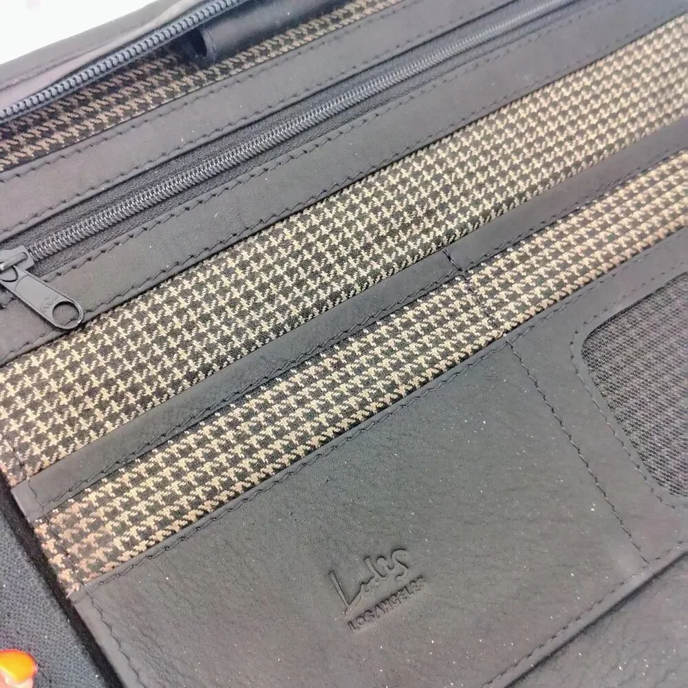 Lodis Black Leather Zip Folio Binder Planner Business Lined Pages Expense Notes